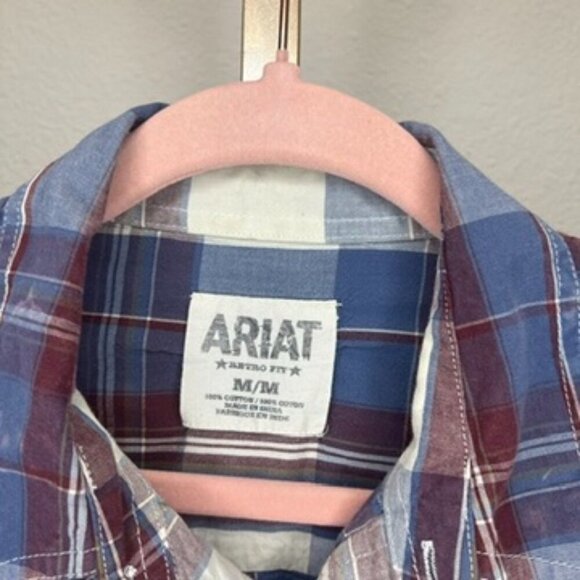 ARIAT Retro Fit Pearl Snap Plaid Print Western Shirt Men's Size Medium - Picture 4 of 9